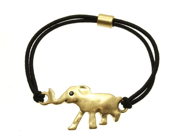 Náramok-čierna gumička so zlatým sloníkom