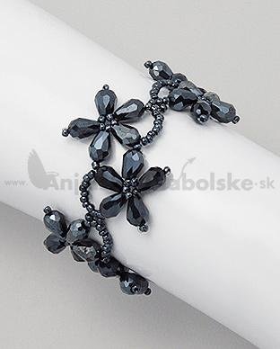Náramok čierny umelý kryštálový kvet