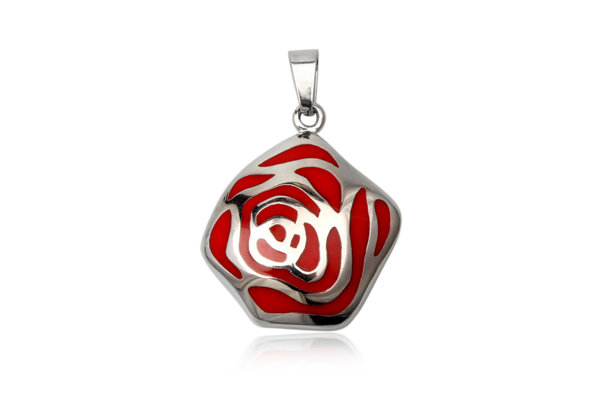 Prívesok z ocele enamel červená ruža