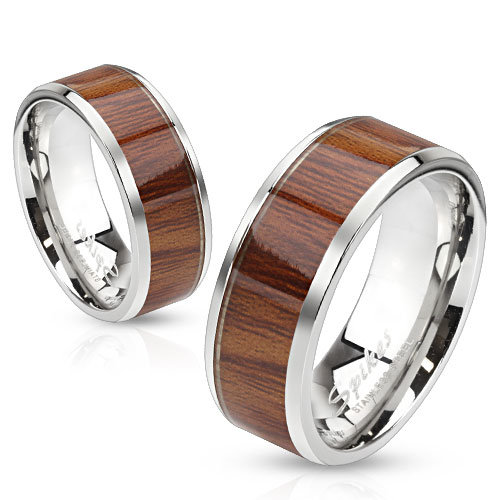 Oceľový prsteň-drevený vzor