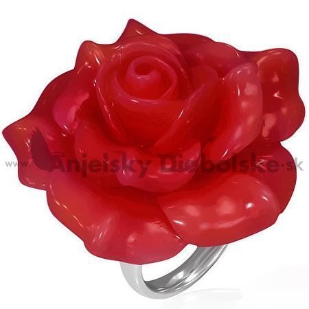 Prsteň z ocele 3D červená ruža