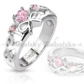 Oceľový prsteň - mašlička a ružové kryštály