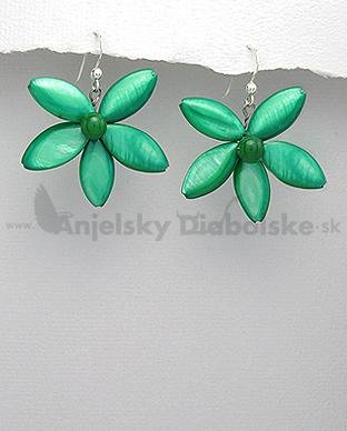 Náušnice-zelený perleťový kvet