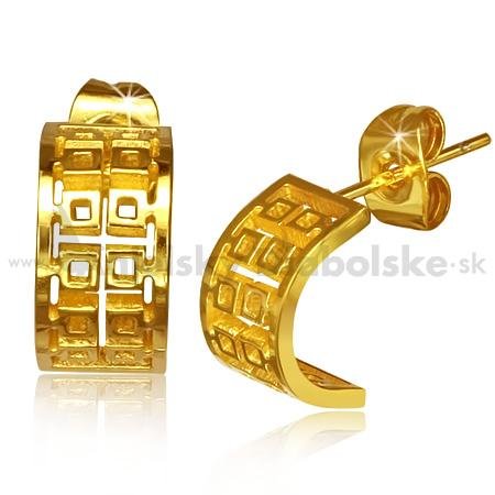Oceľové náušnice- zlaté C s výrezmi kociek