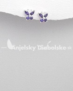 Strieborné náušnice - motýle z fialového kryštálu