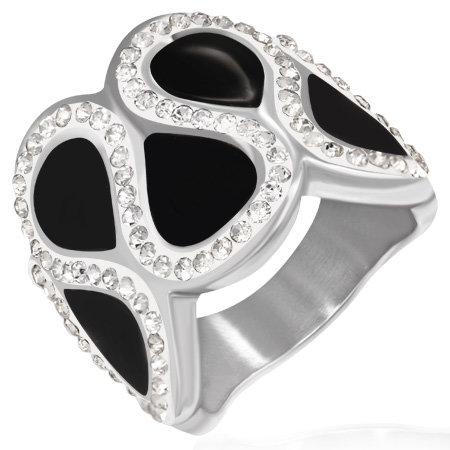 Anjelský prsteň z ocele trojuholník zdobený zirkónmi