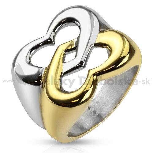 Oceľový prsteň zlato-strieborné srdcia