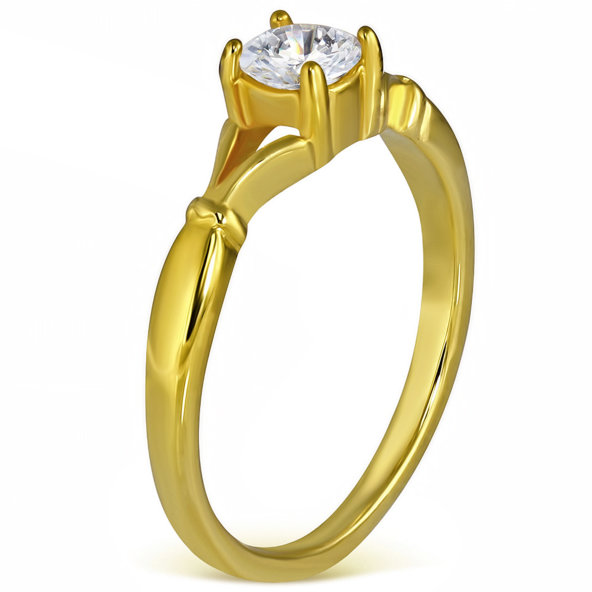 Zásnubný prsteň z ocele s CZ kryštálom zlatej farby