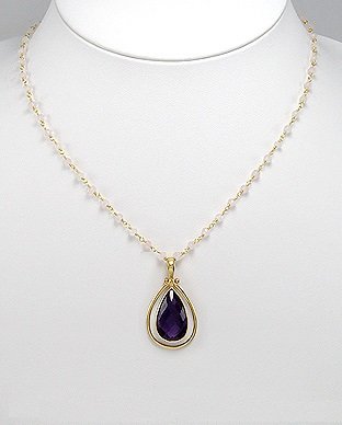 Elegantný Vermeil náhrdelník - prívesok s fialovým kryštálom