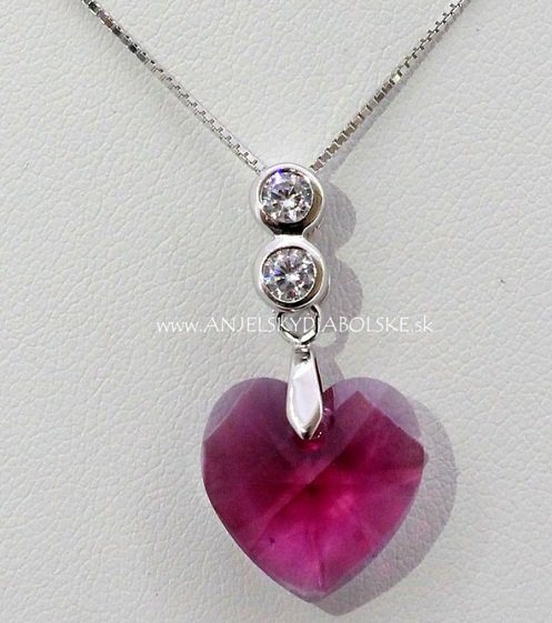 Strieborná retiazka s ružovým príveskom Swarovski