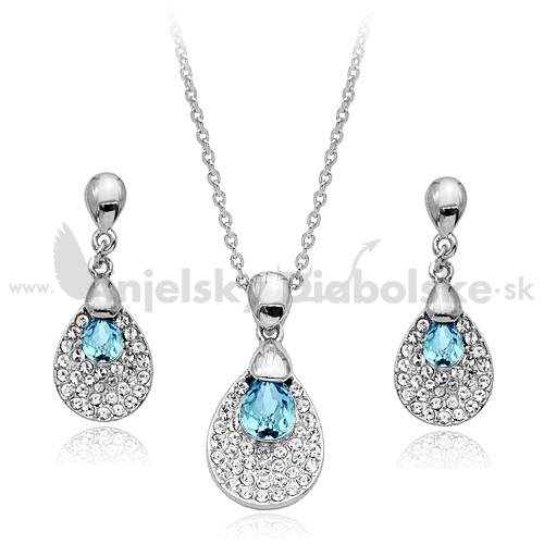 Modrá súprava Swarovski - retiazka, prívesok a náušnice