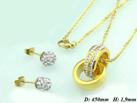 Súprava-zlaté oceľové náušnice, prívesok a retiazka