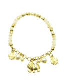 Náramok - bielo hnedé korálky, zlatý sloník