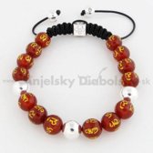 Shamballa náramok hnedo-červené koráliky Tibetský symbol