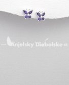 Strieborné náušnice - motýle z fialového kryštálu