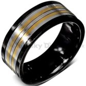 Oceľový čierny prsteň zlato-strieborný stred