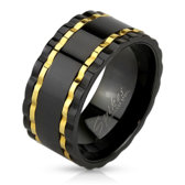 Oceľový prsteň - čierno-zlaté zúbky