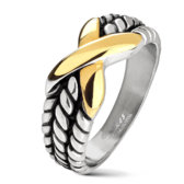 Oceľový prsteň - Laná a zlaté X