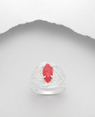 Strieborný prsteň-červený kameň