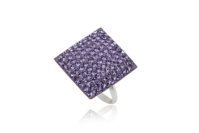 Strieborný Swarovski prsteň fialová kocka