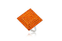 Strieborný Swarovski prsteň oranžová kocka